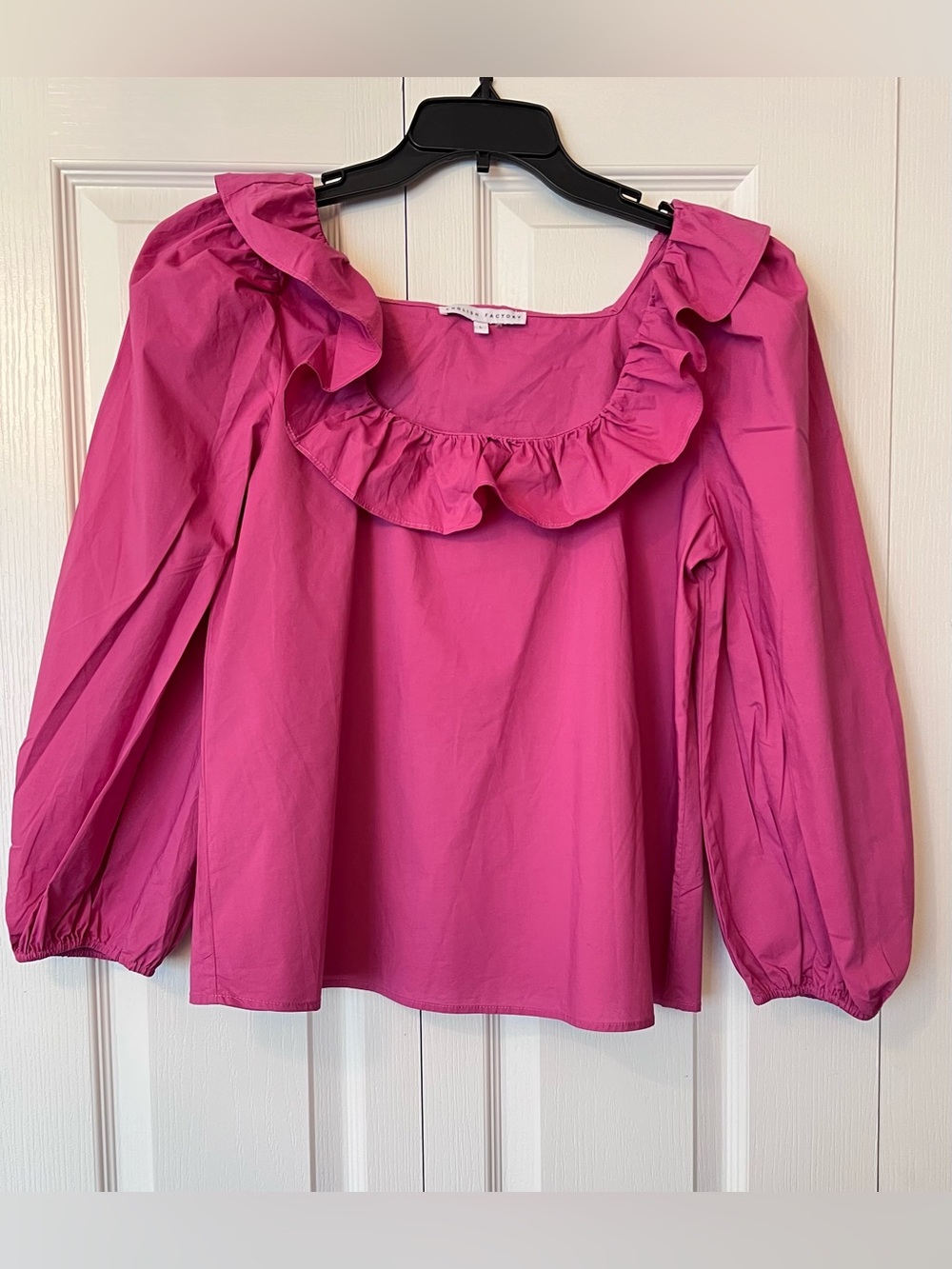 English Factory Woman Tuckernuck Punchy Pink Ruffle Collar Mae Blouse Size Large